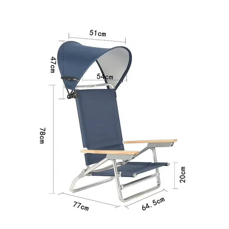 Foldable Beach Chair with Sunshade Canopy Lightweight Metal Frame Portable Outdoor Camping Seat for Family Picnic Garden
