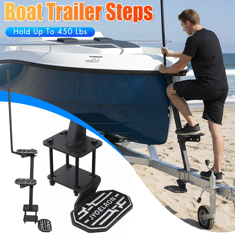 

Boat Trailer Steps with Angled Safety Handle & EVA Anti-Slip Mat 450 Lbs Capacity Universal Fit for Bass,Pontoon,Deep V Boats