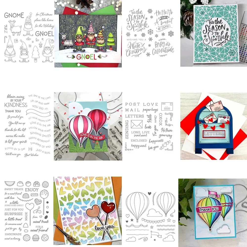 Winterzwerge Feiern Worte Stanzformen und Stempel Heißluftballon Liebe Geschlossene Buchstabenform für DIY Scrapbooking Kartenherstellung