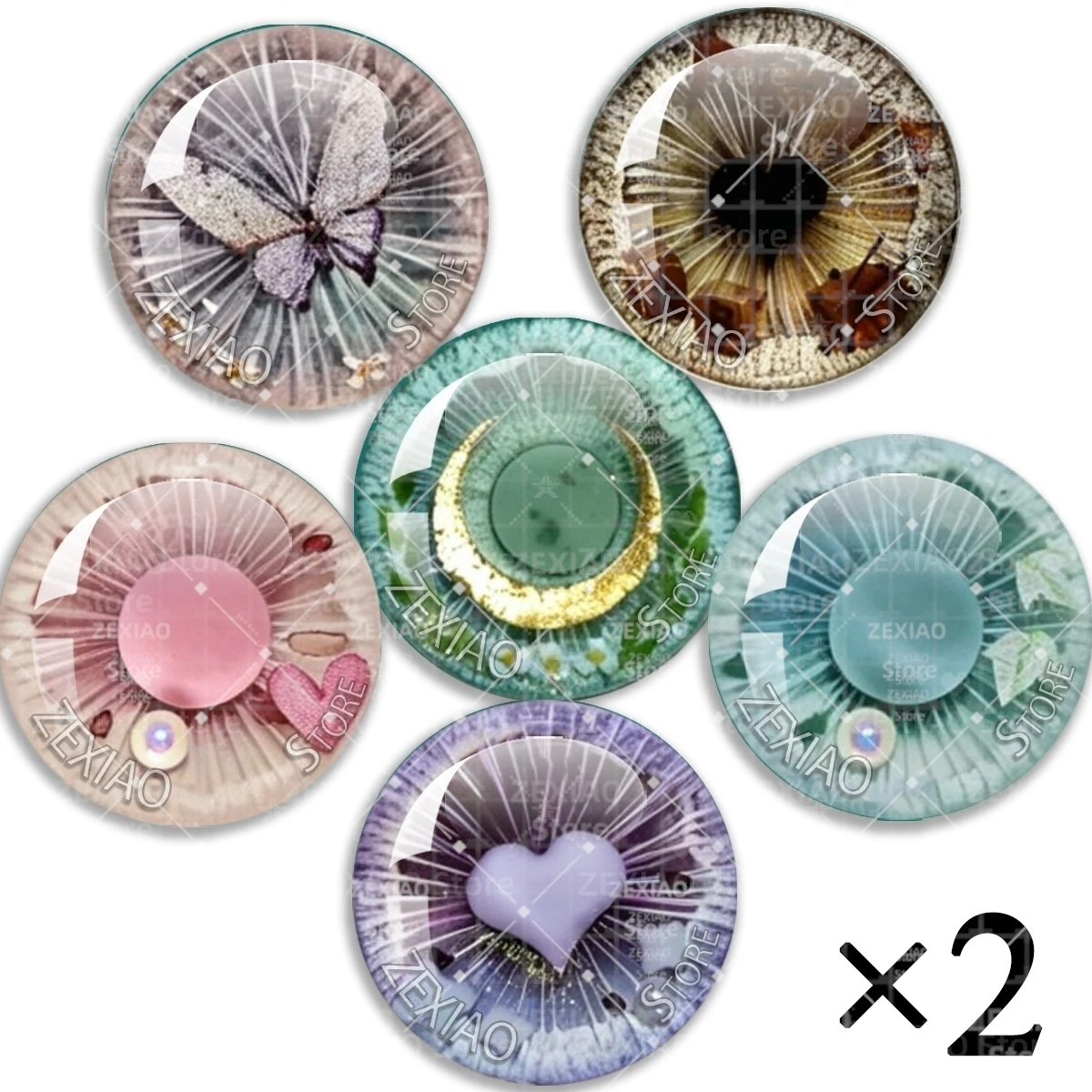 12PCS Blythe Doll Eye Chips Eye Pupil Creative Heart Butterfly Pattern Glass Eye Blythe Doll Chips Jewelry Making Supplies MS008