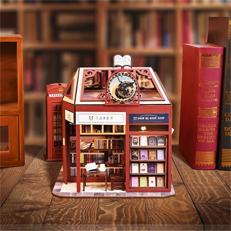 

DIY Wooden Miniature Model Kit Book Store Casa 3D Puzzle Pet Shop Dollhouse With Furniture Lights Home Decor for Friends Gifts