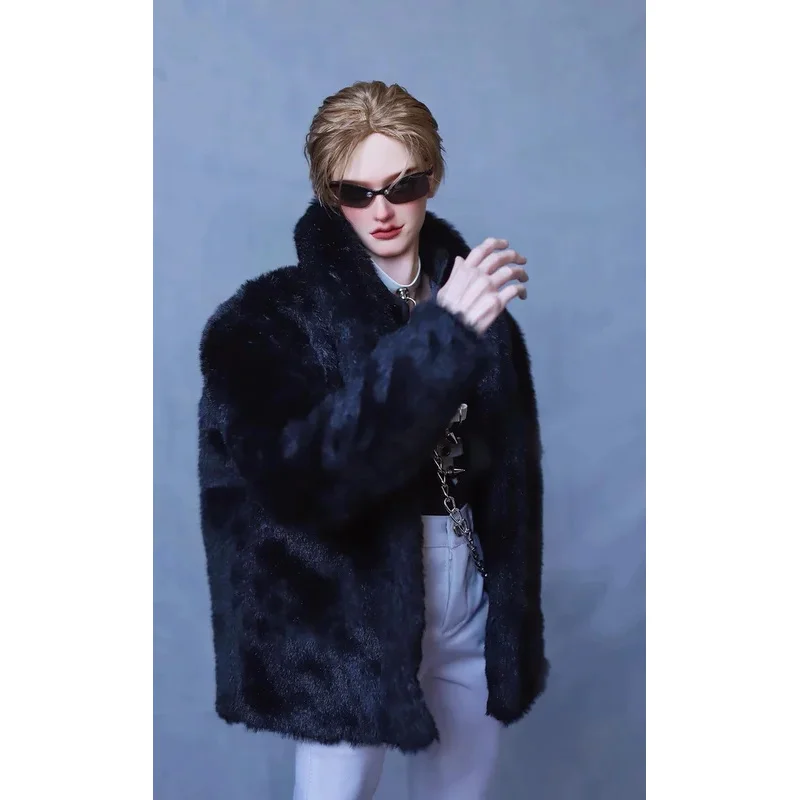 

1/3 1/4 Uncle ID75 size BJD Baby Coat Top Cool black imitation rabbit fur Big Man Coat Doll coat