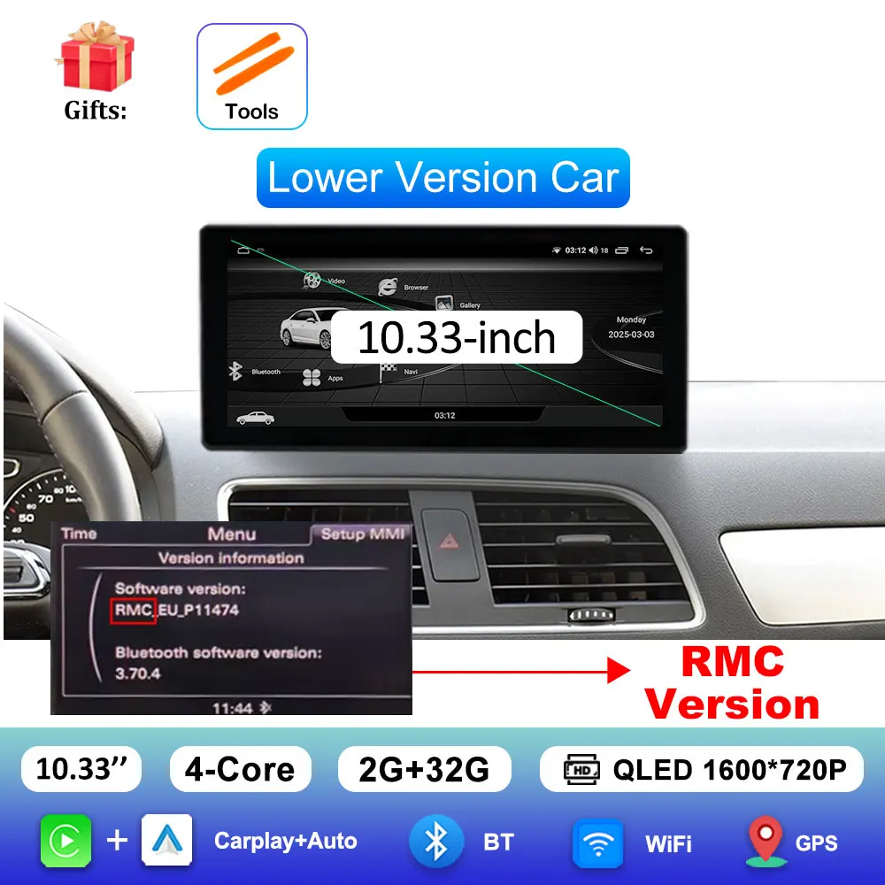 Draadloze Carplay 4G Android 16 voor Audi Q3 2013 - 2018 GPS Navigatie Auto Video Multimedia Speler WiFi BT DSP Stereo Auto Gereedschap