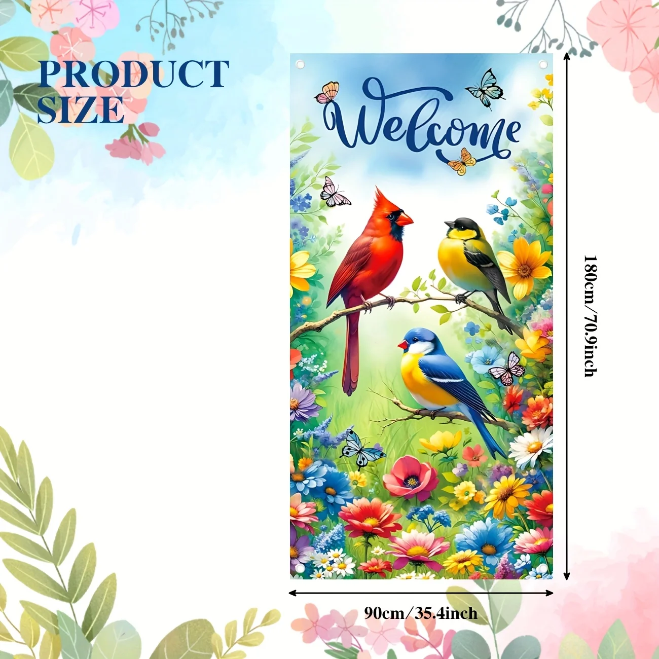 Spring Welcome Door Cover Spring Summer Bird Flower Door Banner Spring Easter Seasonal Welcome Door Decorations for Front Door