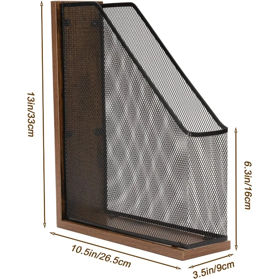 حامل ملفات مغناطيسي خشبي عتيق، منظم مجلد الملفات، رف المستندات للمكتب والمنزل والمدرسة باللون الأسود #6