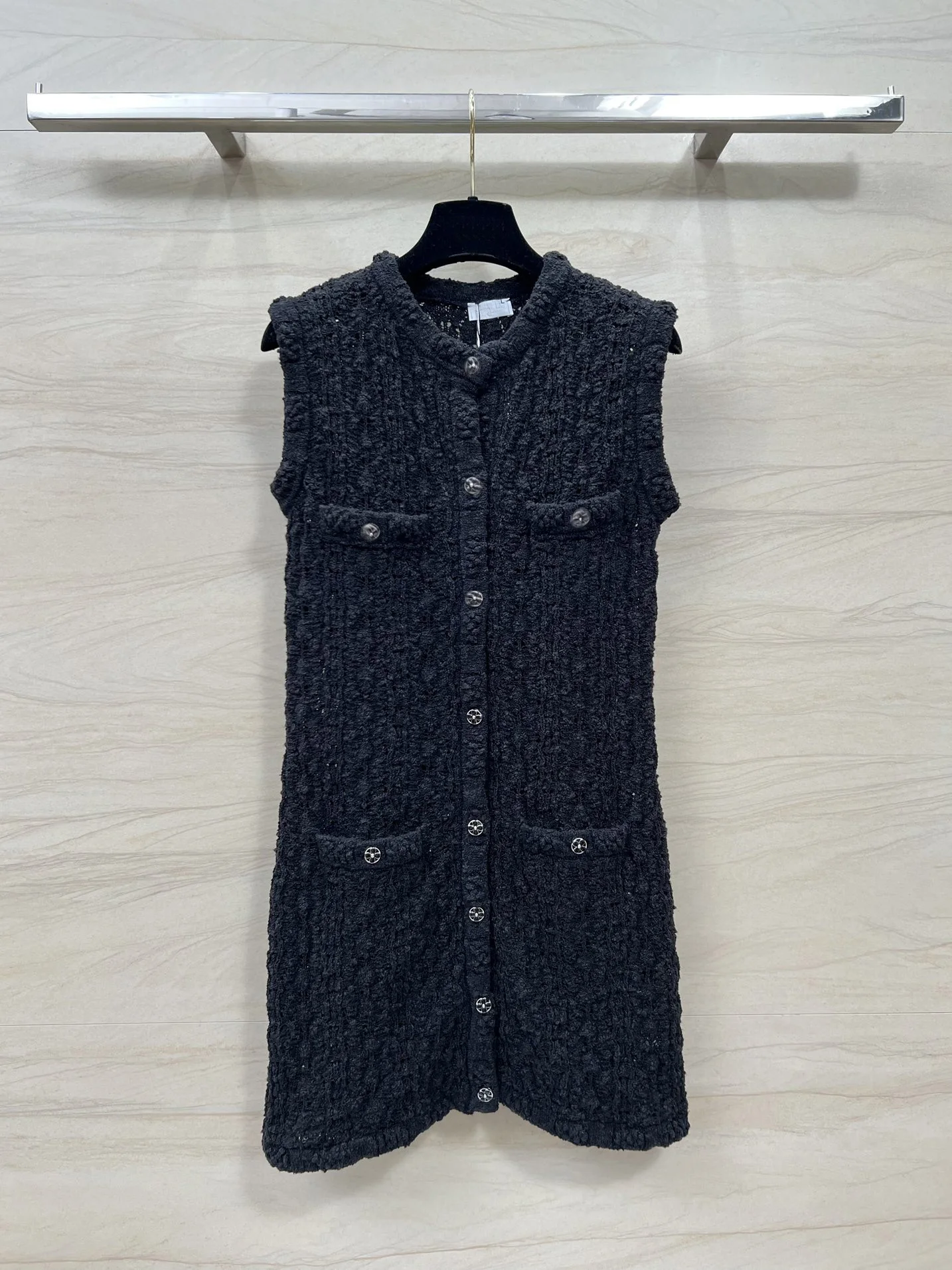 2024 Women's Clothing Fashion hollow crocheted four-pocket vest dress Spring Summer New No.22