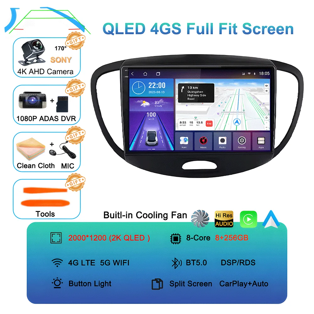 Android 16 Carplay Auto autoradio voor Hyundai I10 2007 - 2013 CarPlay Auto GPS Recorder Multimedia videospeler 4G+WiFi DSP