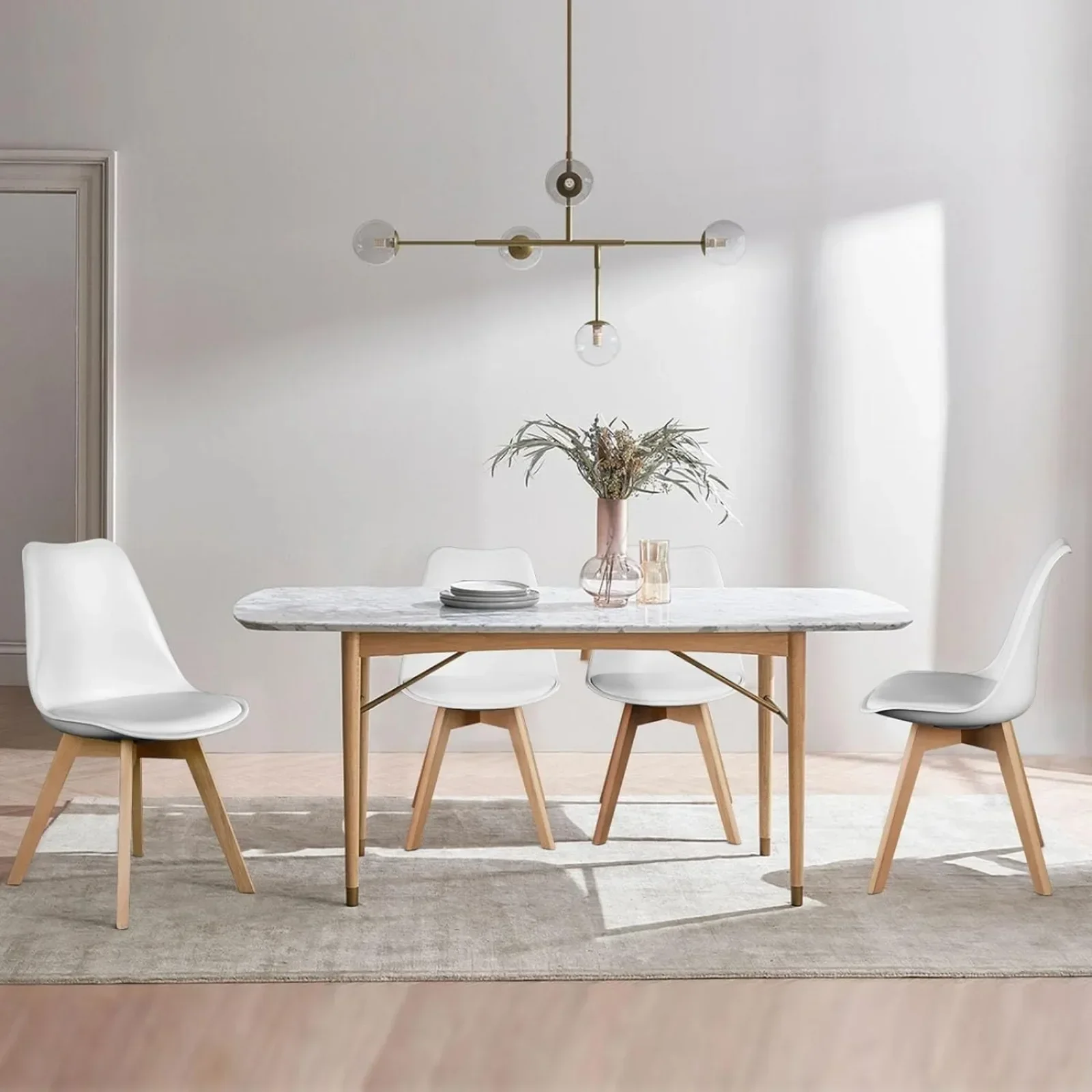 

For Dining Chairs Set of 4, Mid-Century Modern Dining Chairs with Wood Legs and PU Leather Cushion, Kitchen Chairs for