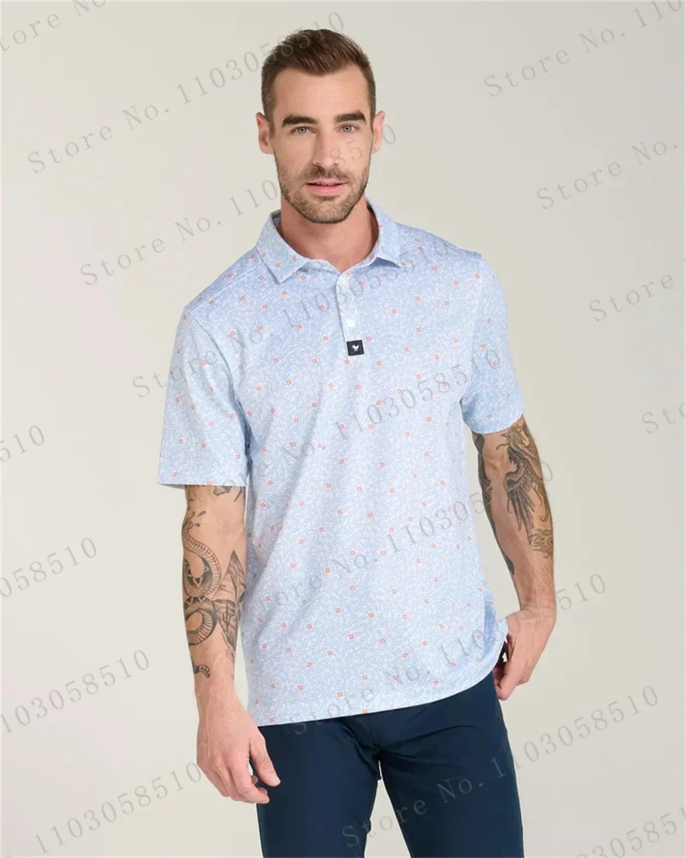 Men's Golf Shirt Moisture Short Sleeve Striped Wicking Dry Fit Performance Golf Polo Shirts Casual Quick Dry Printed T-Shirt