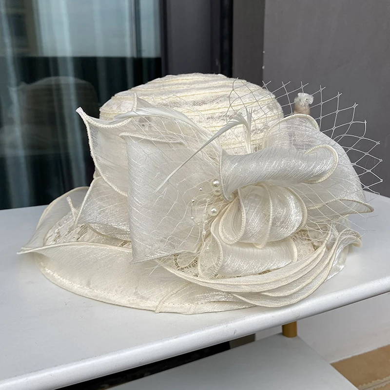 2025Damen Fascinator Millinery Kirchenhut Elegante Schleife Breite Krempe Eimerhüte Kentucky Derby Fedora Damen Sommer faltbare Sonnenkappe – Detail 10