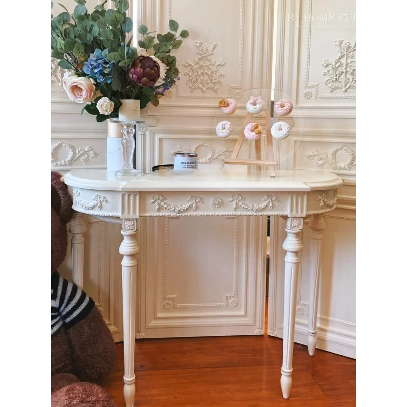 French Solid Wood Console American Semicircle Distressed Entrance Cabinet Console Tables Partition Bed & Breakfast Side Table