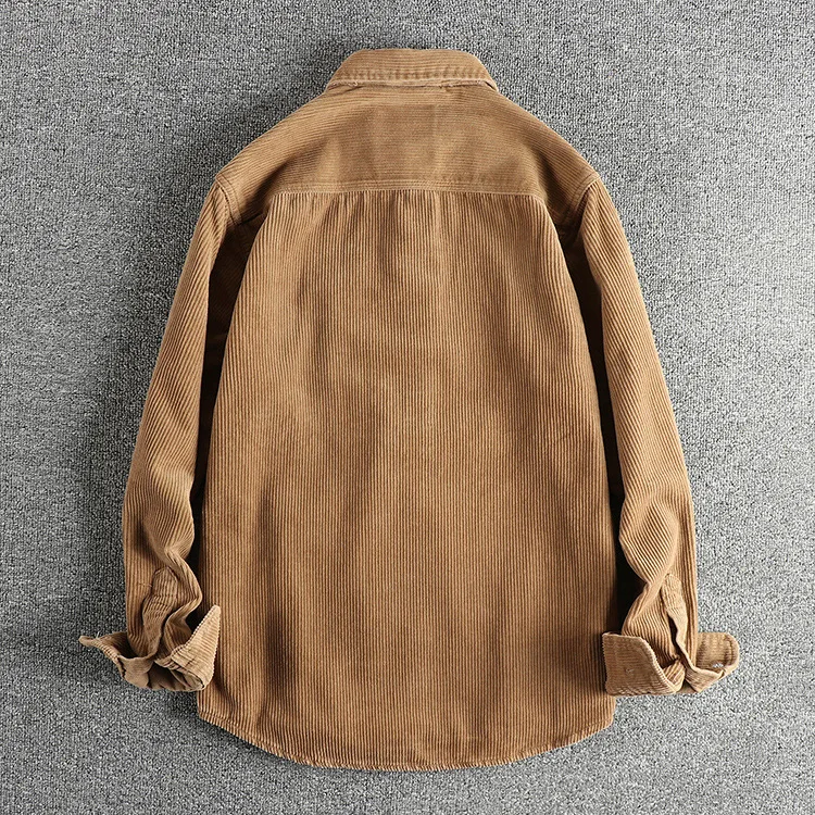 100% Cotton Good Quality Mens Vintage Corduroy Long Sleeve Shirt American Style Solid Color Simple Basic Pocket Jacket Coats