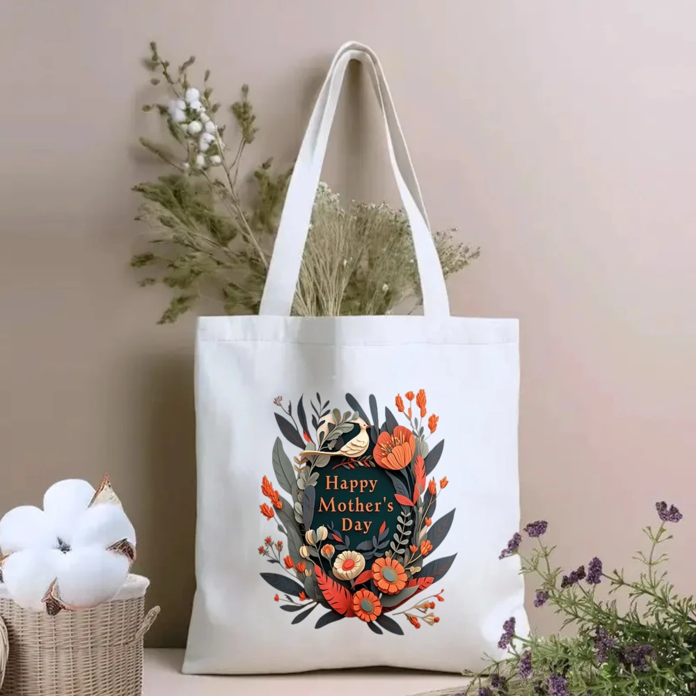 

Сумка-шоппер из холщовой ткани с цветочным принтом ко Дню матери, большая вместительная повседневная сумка через плечо, экологичная многоразовая сумка для покупок, подарок для мамы
