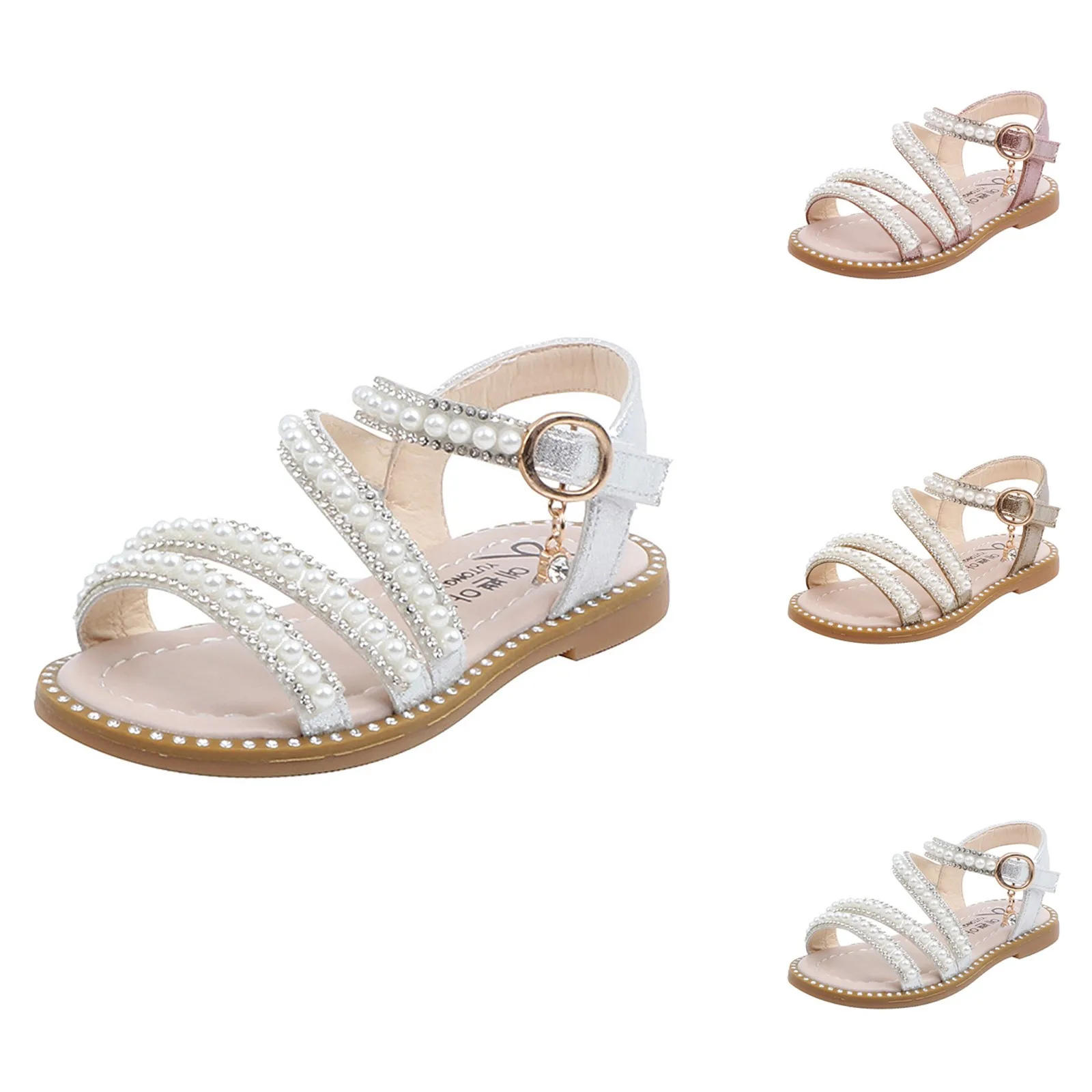 أحذية الأميرة الصيفية للفتيات ذات الإصدار الكوري لؤلؤية رائعة مفتوحة من الأمام، ملابس يومية عصرية مضادة للانزلاق مع صنادل تنانير