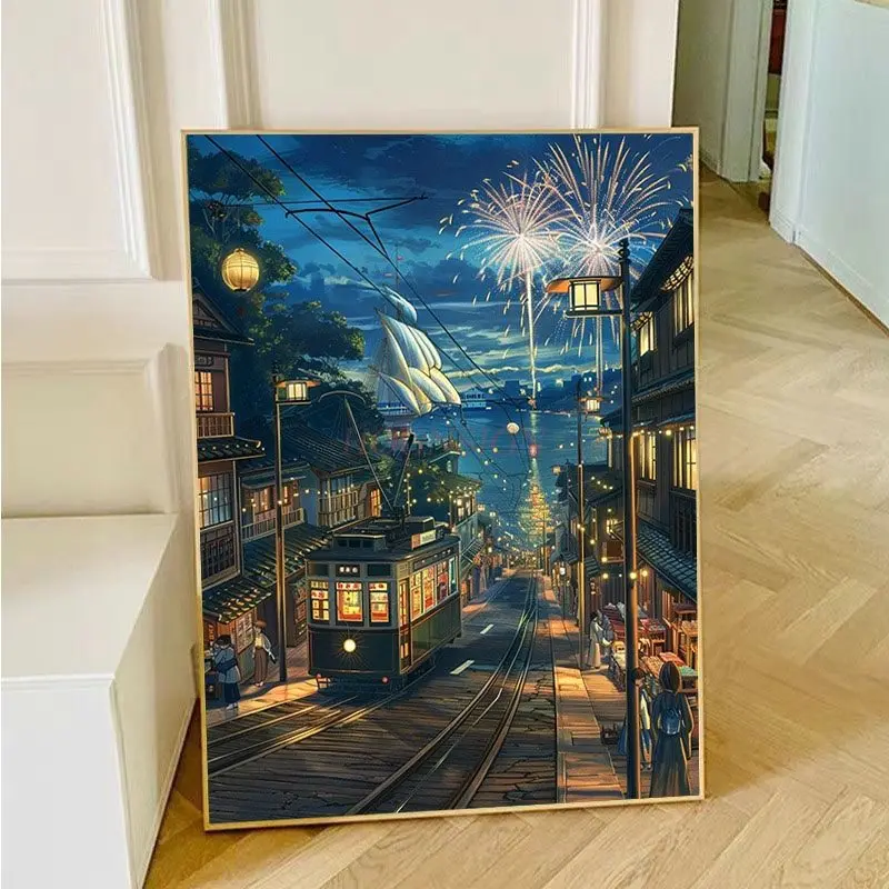 1 مجموعة 2025 نمط جديد المدينة الريفية اليدوية DIY ملء اللون غرفة نوم شفاء الديكور النفط اللوحة