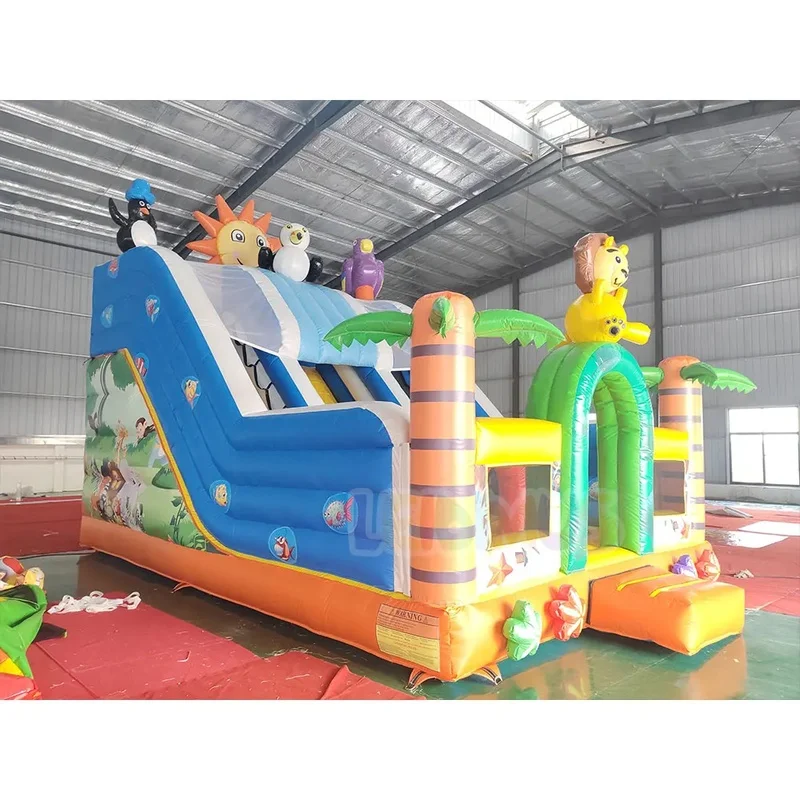 Commercial Zoo Animal Theme Inflatable Bounce House Combo With Slide Kids Safari Inflatable Slide Bouncy Castle for Party