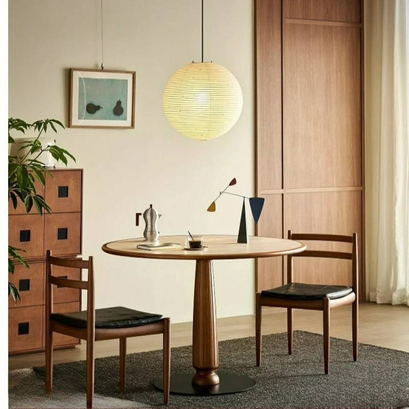 

Slate round dining table, retro small apartment solid wood dining table, family table