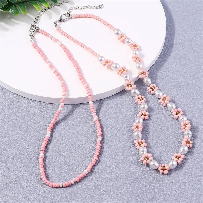 2 Teile/satz Mode Bunte Perlen Halsketten für Frauen Handgemachte Blume Perlen Choker Halsketten Mädchen Party Festival Schmuck Gifs – Detail 6