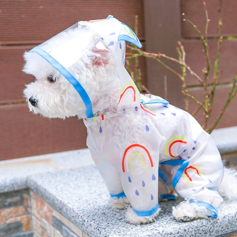 Transparent Waterproof Rainbow Pet Raincoat, Colorful Printing Dog Raincoat, Teddy Bichon, Small and Medium Sized Dogs