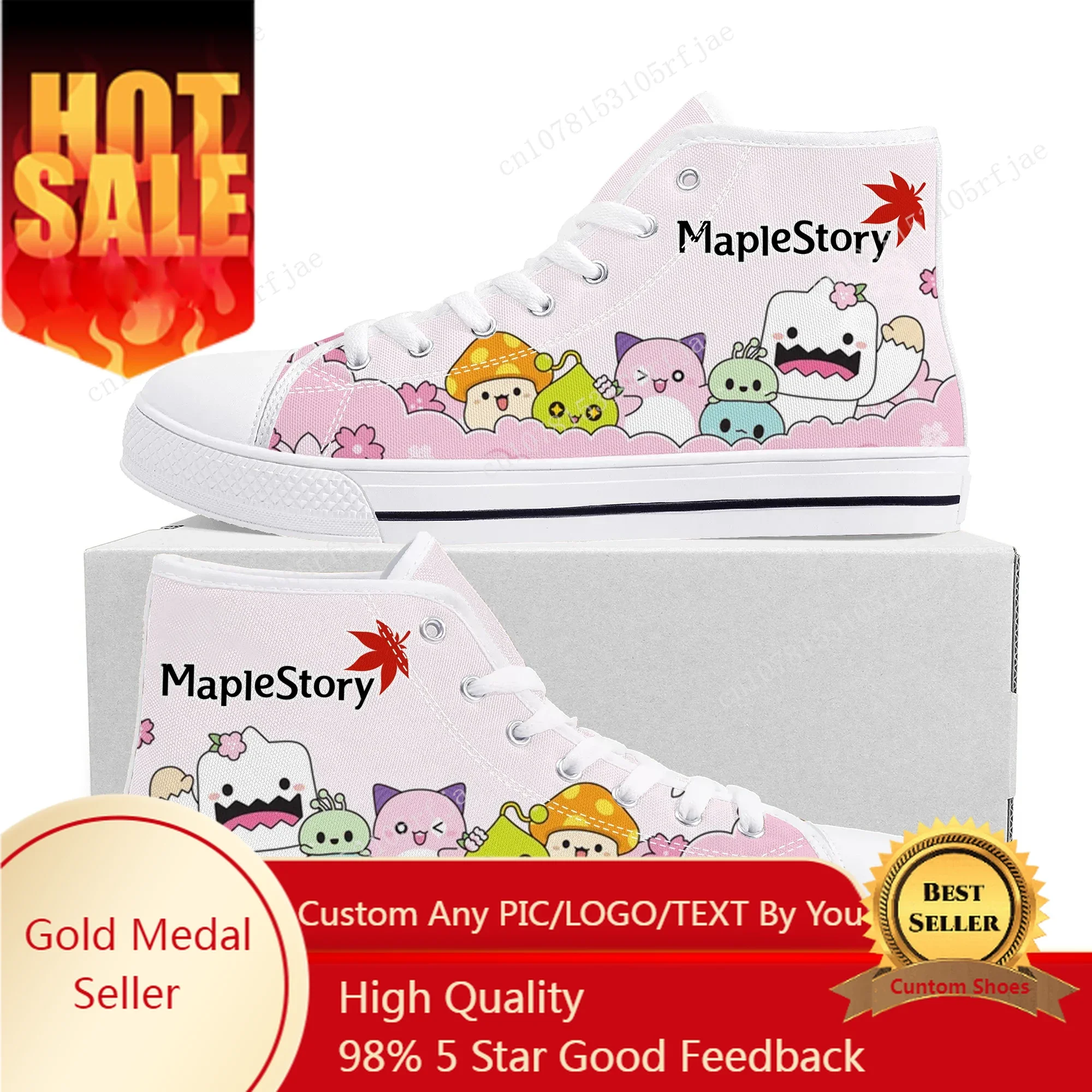 

Высокие кроссовки Maplestory, популярные мужские и женские кроссовки с героями мультфильмов для подростков, модная парусиновая обувь высокого качества, повседневные кроссовки на заказ