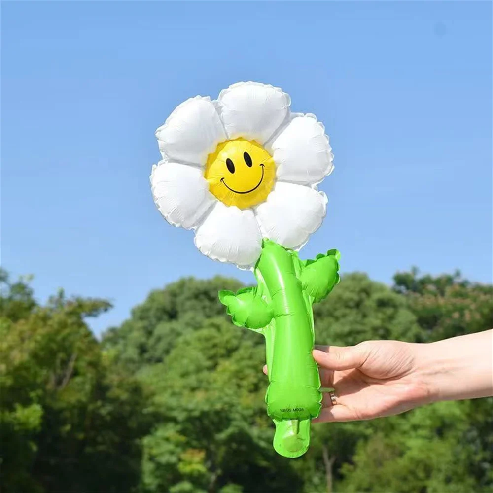 20Pcs Colorful Green Leaf Daisy Flower Foil Handheld Balloons Sunflower Ballon Children Toy Wedding Birthday Party Decorations