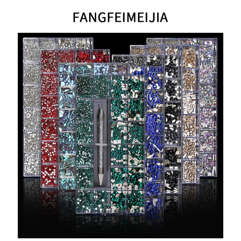 Super Value Nail Rhinestone Accessories 21 Grid Special-shaped Diamond Glass Rhinestone Flat Bottom Nail Decoration Mixed Set