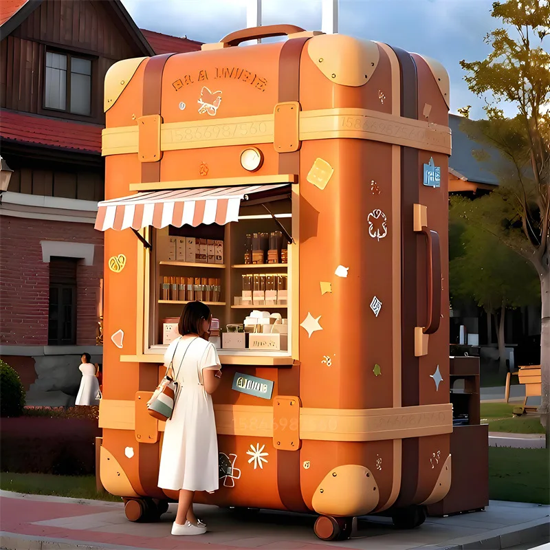 【New Design】3-6m Giant Luggage Shaped Kiosk, Proportional Simulation Stall For Scenic Milk Tea Sale