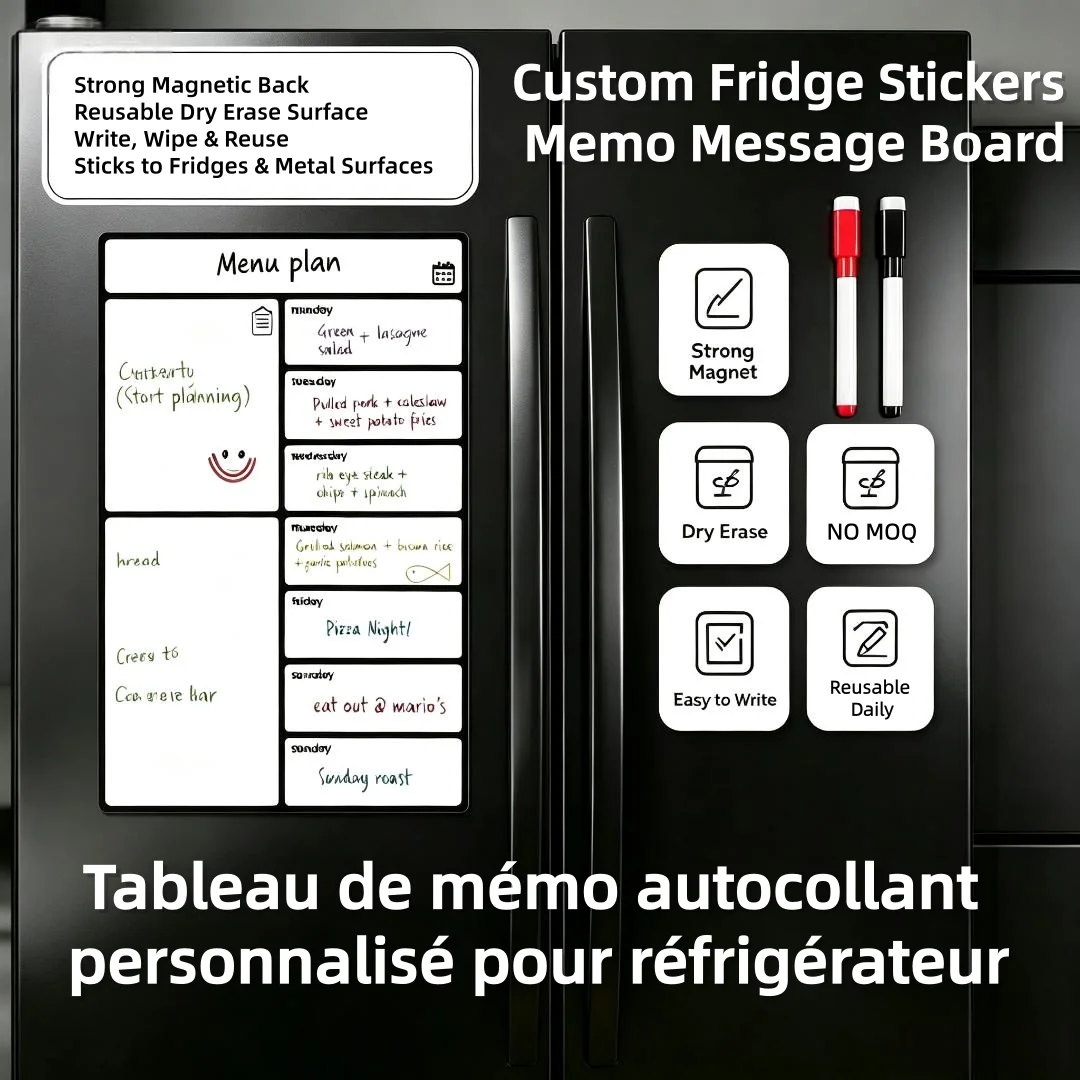 Custom Fridge Stickers Memo Message Board Magnetic Dry Erase Board Reusable Fridge Magnet A3 A4 Size Magnetic Whiteboard