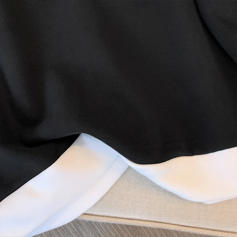 Plus-size women's spring casual hoodie visual double collar design long staple cotton fabric loose comfortable commuter top