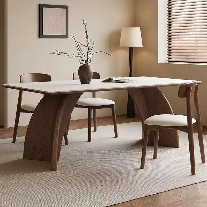 

Modern retro solid wood rock slab dining table new simple household table antique small apartment rectangular dining table