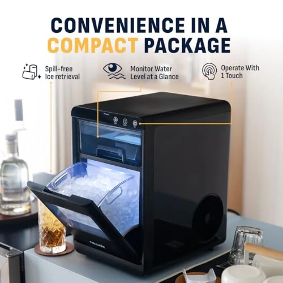 Macchina per il ghiaccio da appoggio Nugget 44 libbre in 24 ore Macchina per il ghiaccio autopulente in acciaio inossidabile nero per la casa Bar Cucina RV Home Off