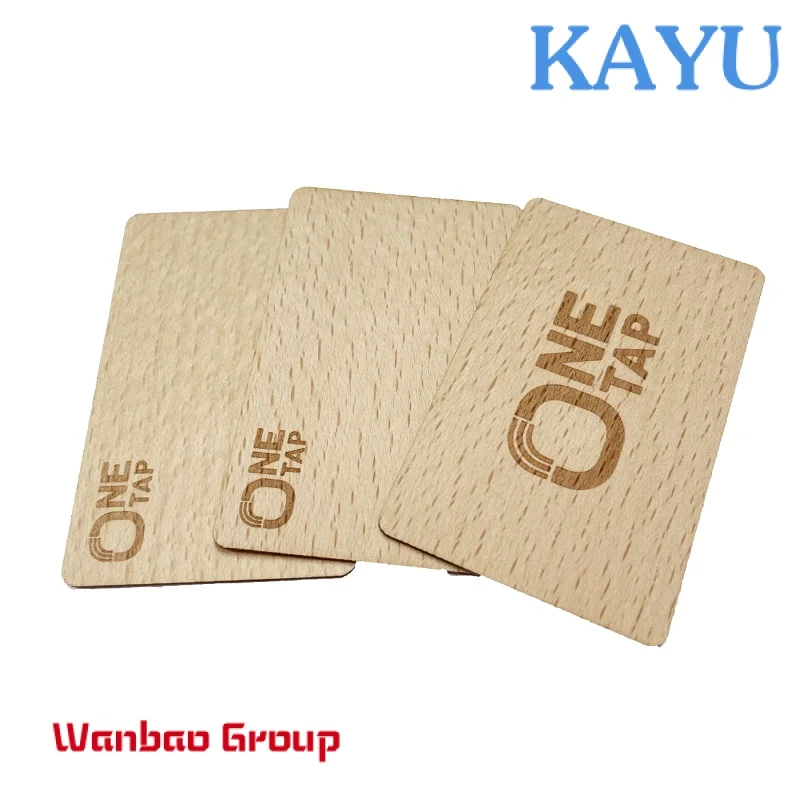 Custom  RFID IC wooden key card 13.56 mhz f08 chip visit card bamboo nfc tap cherry wood chips ID magnetic wooden business card