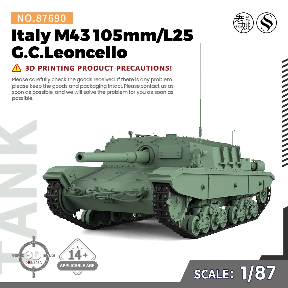 

SSMODEL SS87690 1/87 HO Scale Railway Military Model Kit Italy M43 105mm/L25 G.C.Leoncello