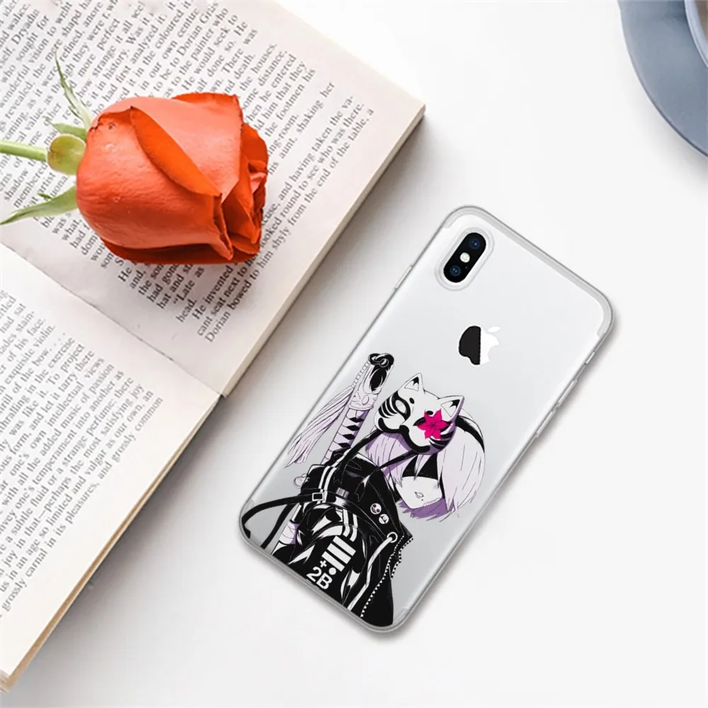 2B Nier Automata Anime Phone Case For iPhone 15 14 13 12 11 Pro Max Mini X Xs XR 6 7 8 Plus SE 2020 Transparent Case