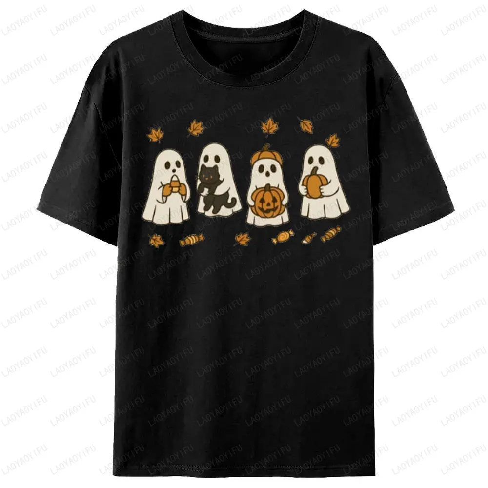 Koszulki z grafiką na Halloween: Straszny Sezon, Duch, Kot, Dynia, Odzież Damska, Odzież Męska, Moda Uliczna, Koszulki z Okrągłym Dekoltem, Prezent