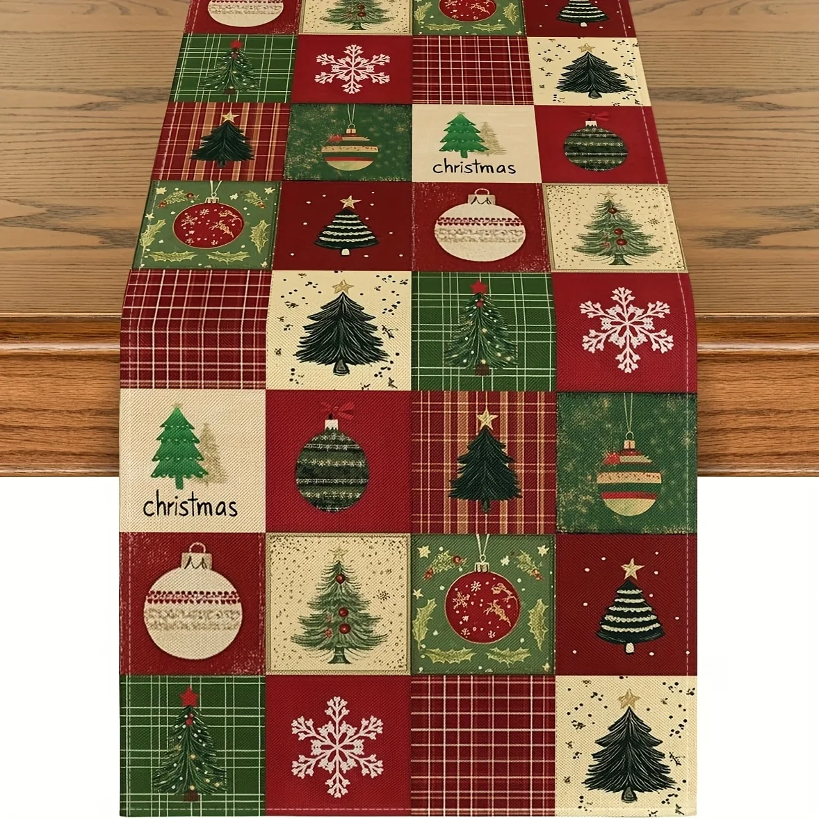 1pc Dokriy, Festive Atmosphere Christmas Tree Gift Gathering Table Runner Winter Kitchen Table Decor Family Celebration Decor