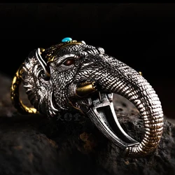 HX New Silver Manual Elephant God of Wealth Pendant Ring Buckle Car Keychain Personality Creativity Vintage Silverware Jewelry