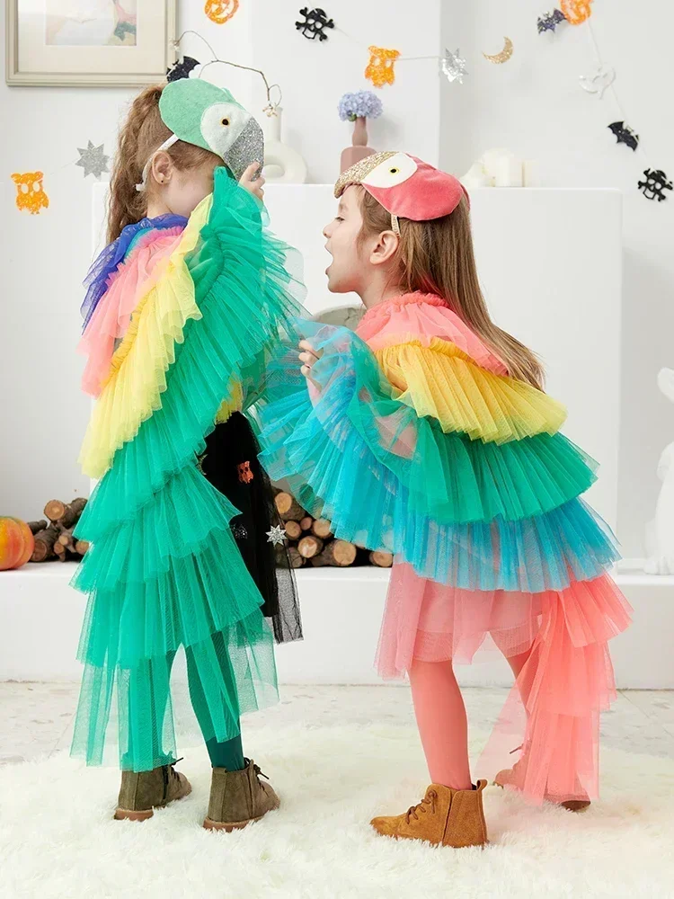 New Cute Girls Parrot Cloak Fancy Animal Cosplay Costumes Children Toddler Halloween Cosplay Kids Birthday Party Clothing Gifts