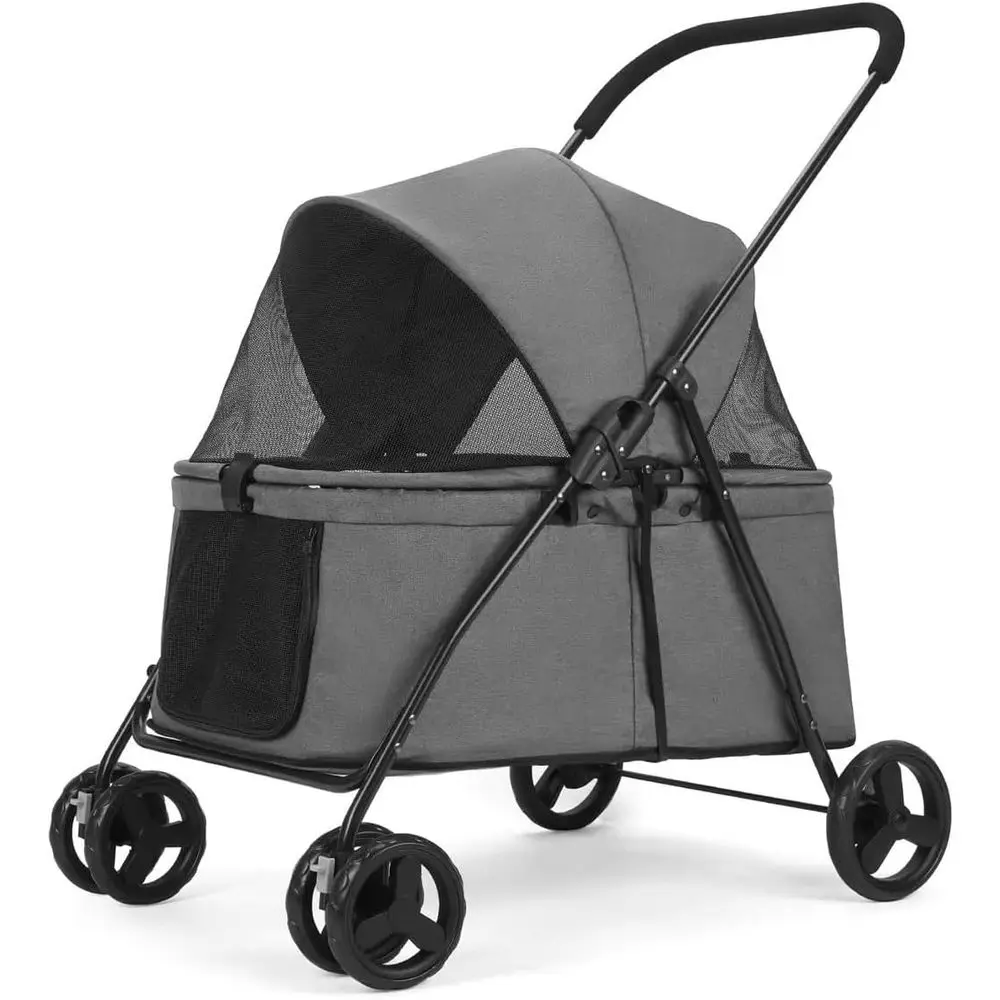 

All-Terrain Lightweight Pet Stroller for Medium Dogs, Dual Entry, 4-Wheel or 2-Wheel Option, Grey