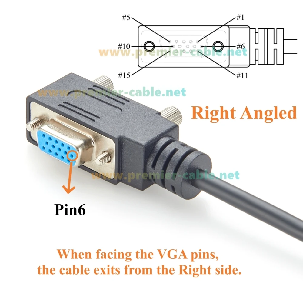 Right Angled Low Profile HD15 VGA Male to Female Extension Cable Panel Mount Compact SVGA Monitor Cable 1080P HD for Projector
