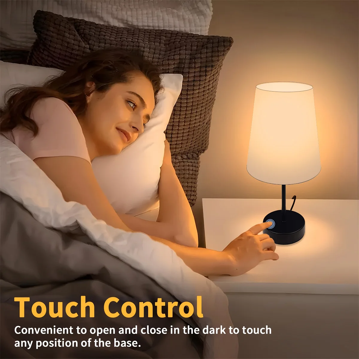 

Fabric Lampshade LED Table Lamp Dimmable USB Rechargeable Soft Warm Light Night Light Bedside Desk Light