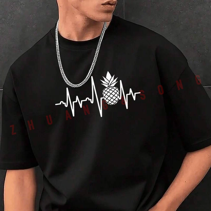 

Pineapple and Heartbeat Line Running Men's Print T-Shirt Fashionable Casual Street Style Suitable for Travel and Sports Tops Tee