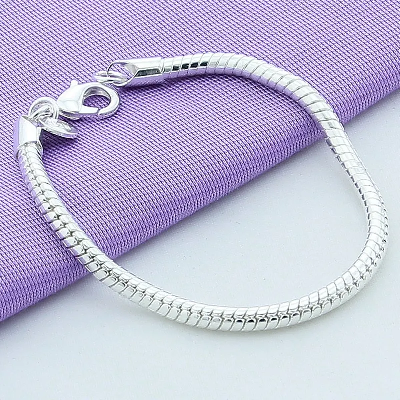 Pulsera de plata de ley 925 para mujer, cadena de serpiente de 3MM, brazalete artesanal, regalo de joyería de compromiso