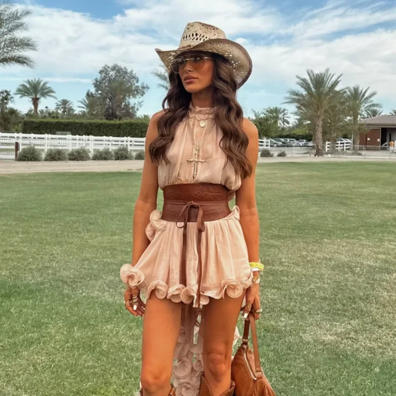 Elegante babados bainha superior saia define duas peças vintage doce sem mangas rendas até colheita topos saia de cintura baixa 2025 conjuntos de roupas femininas