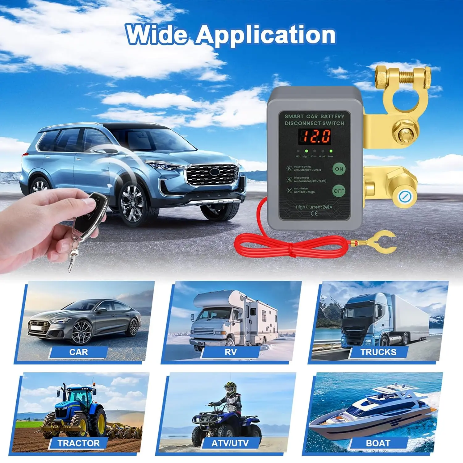 12V Batterie Trennen Netzschalter Abschaltung Cut Off Kill Schalter Mit Fernbedienung Schalter Für Auto Lkw mit Digital Display – Detail 2