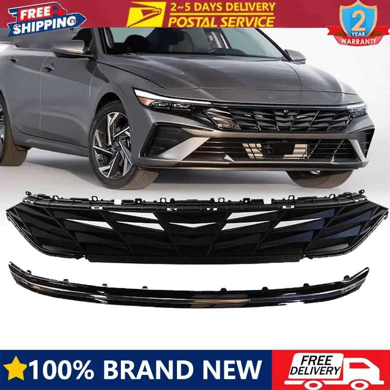 

Front Bumper Grille For Hyundai Elantra 2024 2025 Front Grille With Sensor Hole W/Chrome Trim Cover Grille Car Accessories