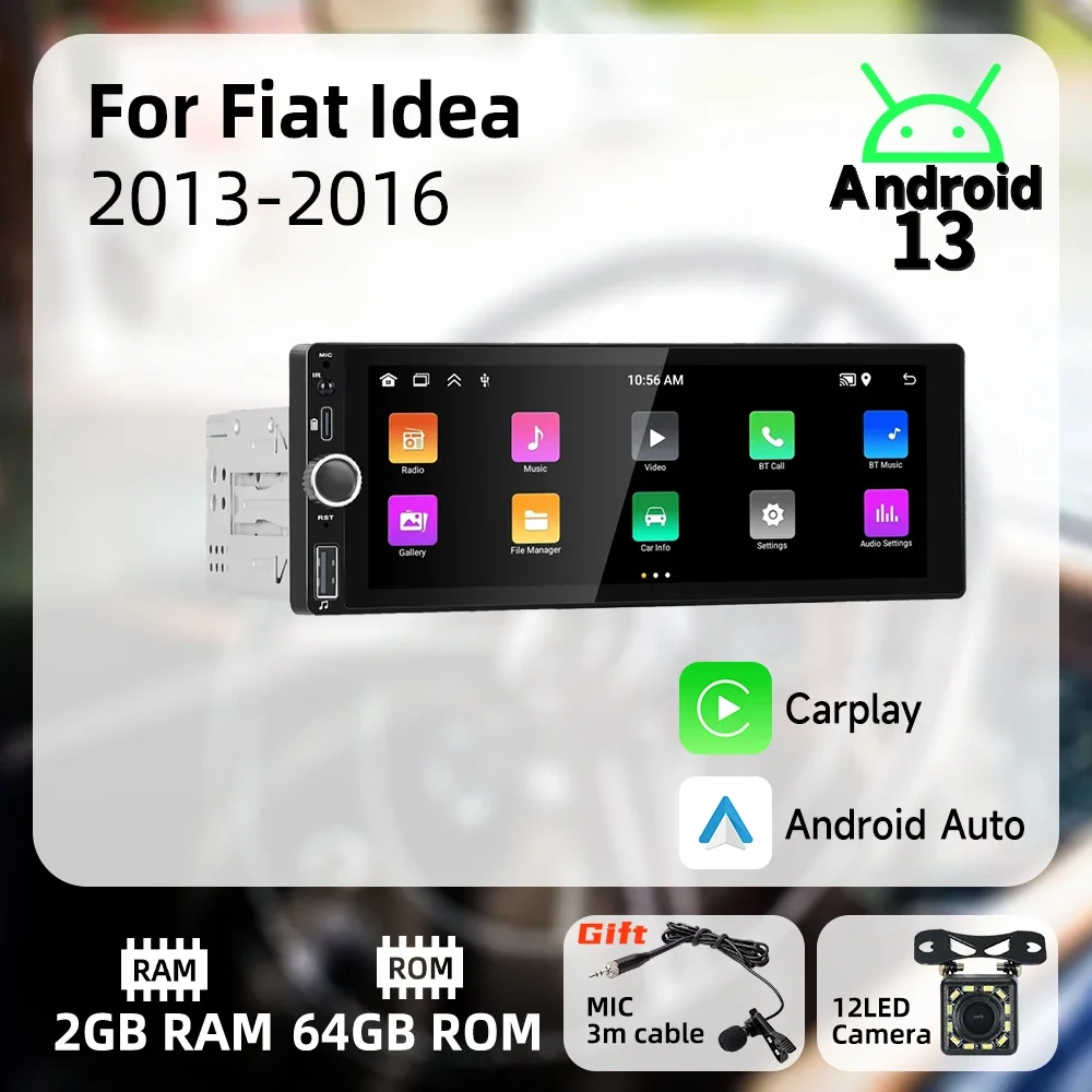 

Carplay Android Auto 1-диночное радио Android для Fiat Idea 2013-2016 6,86 "экран Автомобильный мультимедийный стерео головное устройство GPS BT навигация