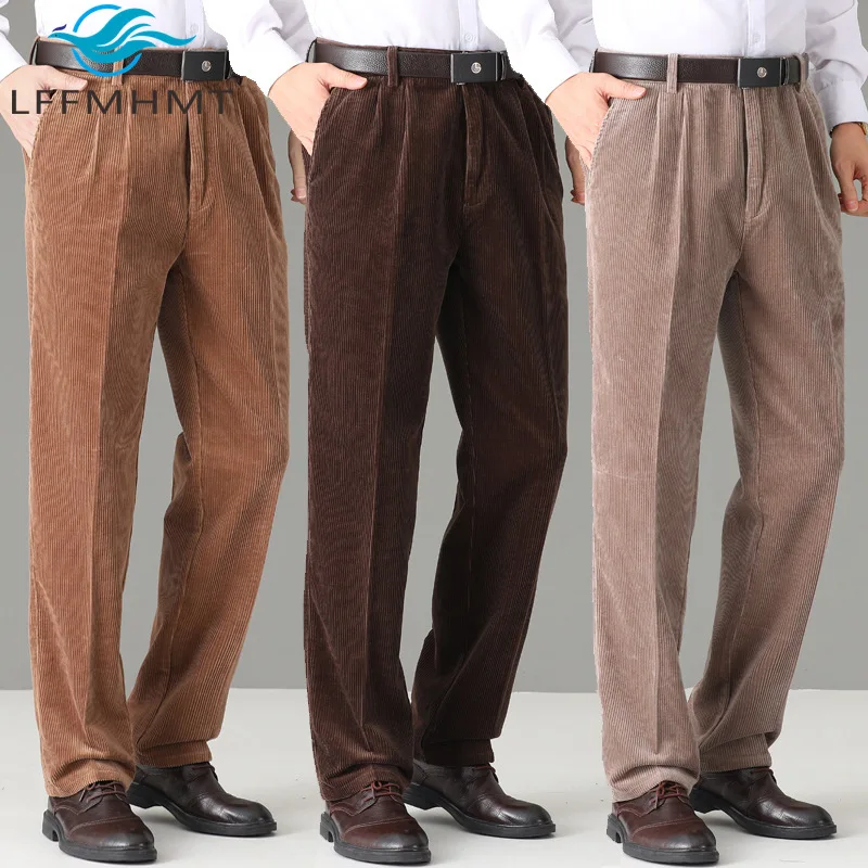 

Winter Fashion Good Quality Thicken Striped Texture Corduroy Cotton Pants for Men Solid Color Simple Classical Trouser for Elder