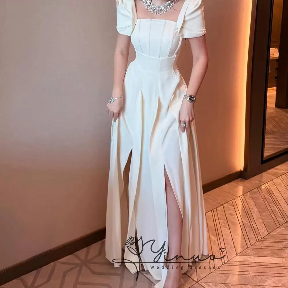 Customized  A-line Evening Dresses Floor-length Square Collar Sleeveless Prom Dresses Simple Fashion Draped Casual - view 4