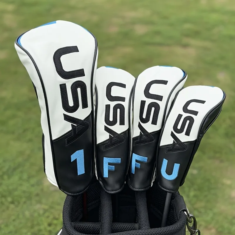 غطاء رأس نادي الجولف - مادة متينة مقاومة للغبار، أبيض مع زخرفة زرقاء وتصميم USAX جريئة، مقاومة للخدش والصدمات #1